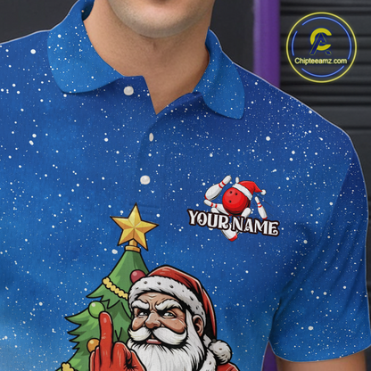 Custom Funny Santa Christmas Bowling Jersey for Men Bowling Team Shirts Polo & 1/4 Zip HNT139