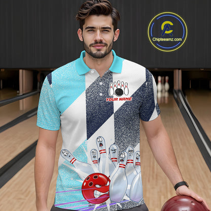 Blue Bowling Shirts for Team Women Men Custom Bowling Polo and 1/4 Zip Shirt MBL226