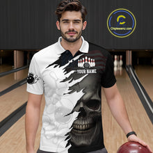 Load image into Gallery viewer, Custom Black White Skull Bowling Jersey for Men Bowling Polo &amp; 1/4 Zip Bowling Team Shirts HNT111