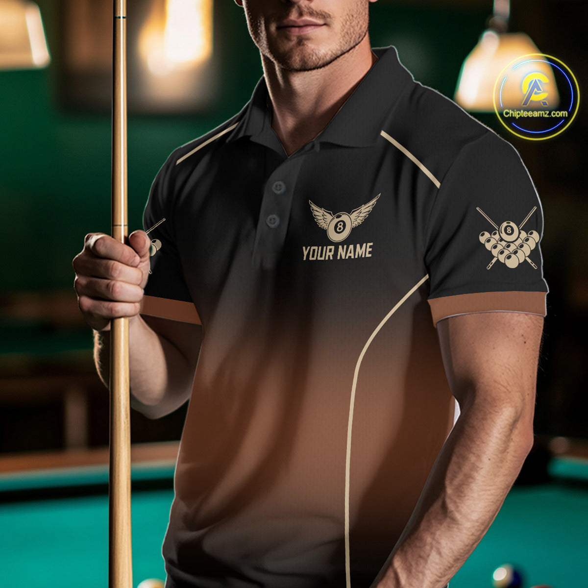 Black And Brown 8 Ball Pool Men Billiard Polo & 1/4-Zip Shirt Custom Billiard Balls Jerseys NYN2442
