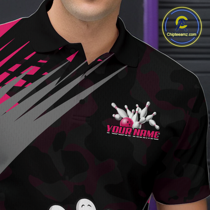 Custom Pink Funny Bowling Shirt Crazy Bowling Jersey Men Polo & 1/4 Zip Bowling Outfit QZT785
