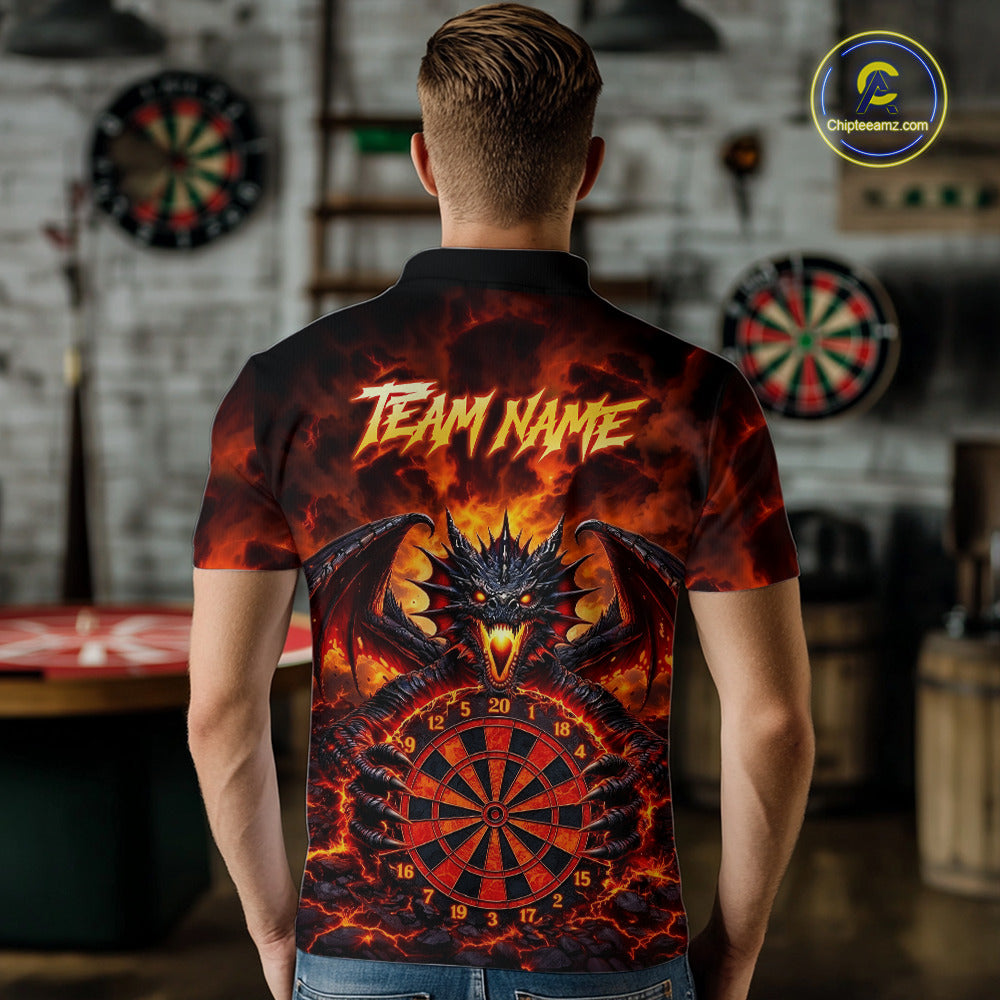 Fire Flame Dragon Black & Red Dartboard Dart Polo Shirts For Men Custom Dart Team Shirts NYN2673