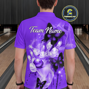 Custom Purple Butterflies Bowling Shirts for Men Women Team MBL120