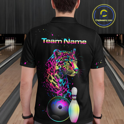 Custom Multicolor Leopard Bowling Shirts For Men Bowling Team Shirt Polo & 1/4 Zip HNT134