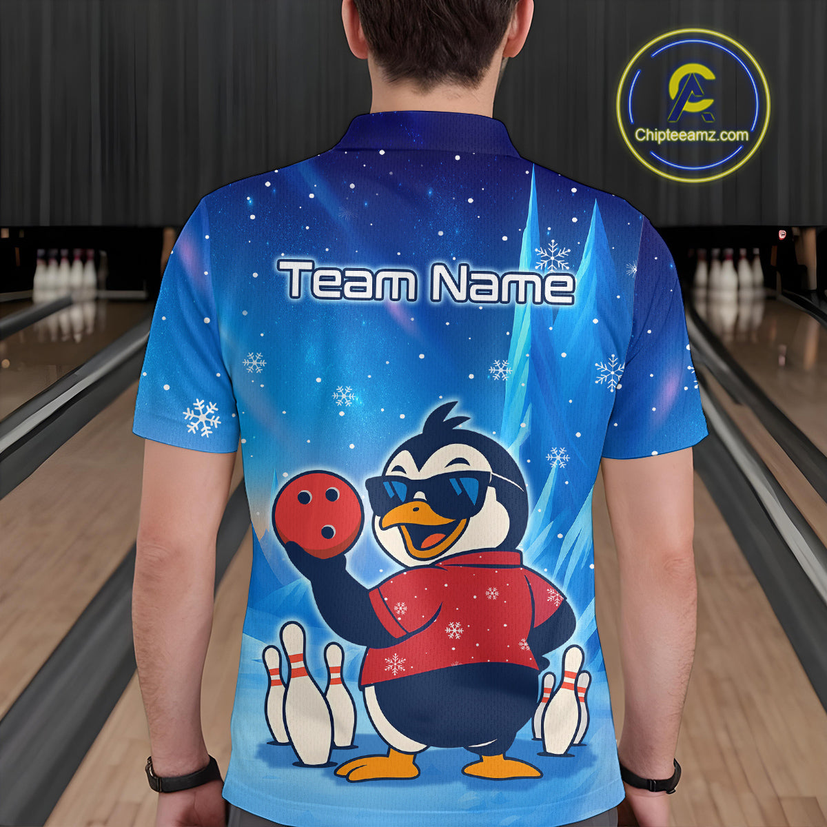 Funny Christmas Penguin Bowling Shirt for Men Custom Bowling Team Jersey Bowling Unisex QZT796