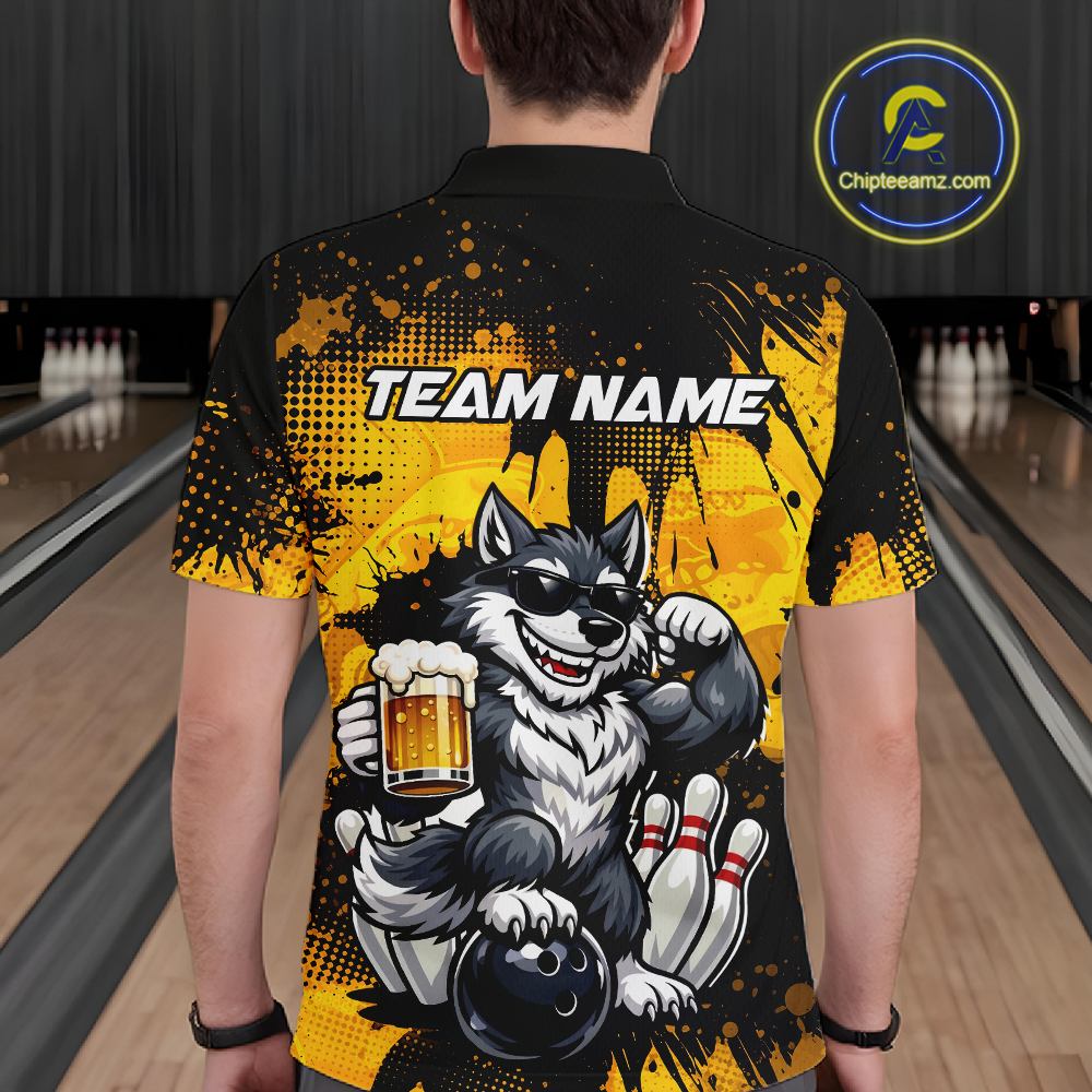 Custom Beer Wolf Bowling Jersey for Men Bowling Team Shirts Bowling Polo & 1/4 Zip HNT264