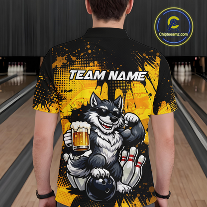 Custom Beer Wolf Bowling Jersey for Men Bowling Team Shirts Bowling Polo & 1/4 Zip HNT264