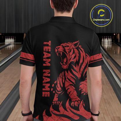 Red Tiger Bowling Shirts for Team Men Women Custom Bowling Jersey Polo & Quarter Zip Shirt MBL188