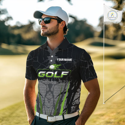 Black Camo Mens golf polo shirts custom golf attire for mens, golfing gifts | Green NQS9995