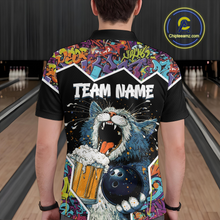 Load image into Gallery viewer, Custom Funny Cat Beer Bowling Jersey for Men Polo &amp; 1/4 Zip Bowling Team Shirts HNT146