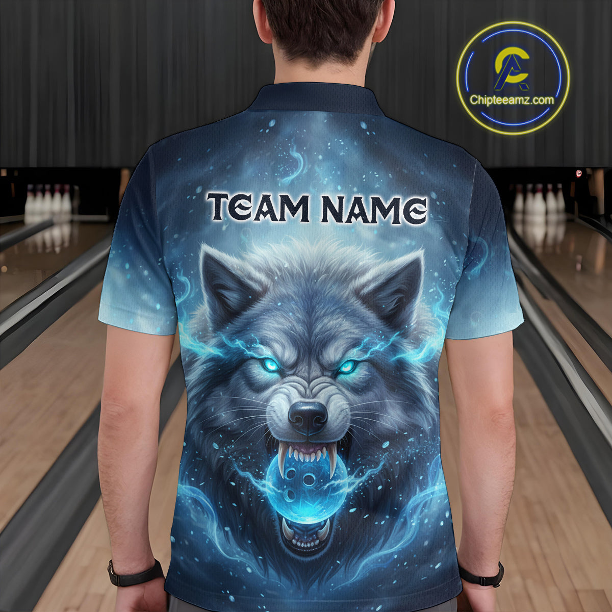 Blue Wolf Bowling Shirts Team Women Men Custom Bowling Jersey Bowl Polo&1/4 Zip MBL239