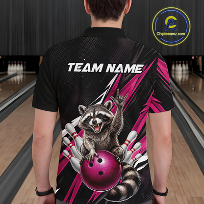 Custom Pink Raccoon Bowling Jersey for Men Bowling Team Shirts Bowling Polo & 1/4 Zip HNT254