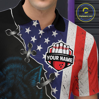 Patriotic Wolf Bowling Shirts for Team Men Women Wolf Bowling Jerseys American Flag MBL203