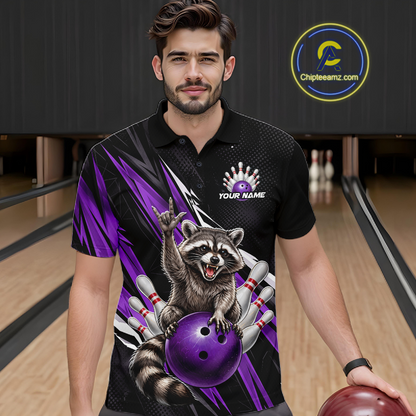 Custom Purple Raccoon Bowling Jersey for Men Bowling Team Shirts Bowling Polo & 1/4 Zip HNT254