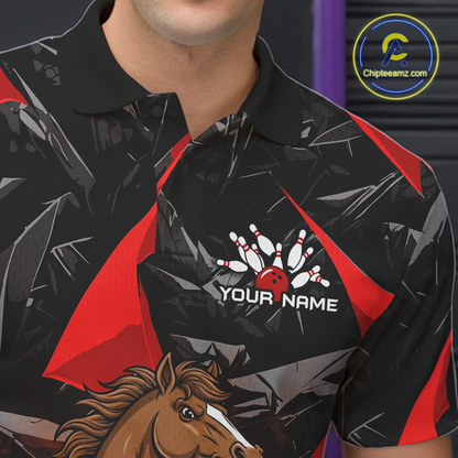 Custom Red Funny Horse Bowling Jersey for Men Bowling Team Shirts Bowling League Polo & 1/4 Zip HNT183