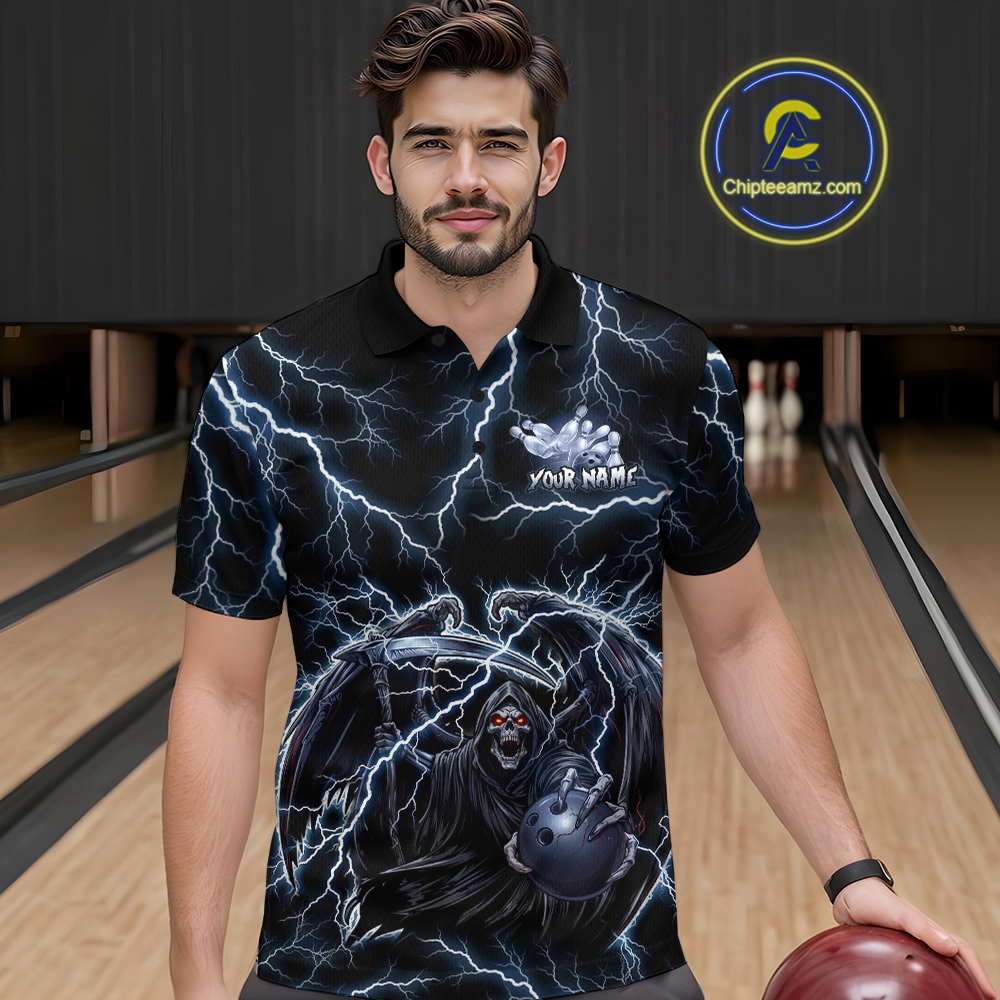 Custom Thunder Skeleton Bowling Jersey for Men Polo & 1/4 Zip Bowling Team Shirts HNT152