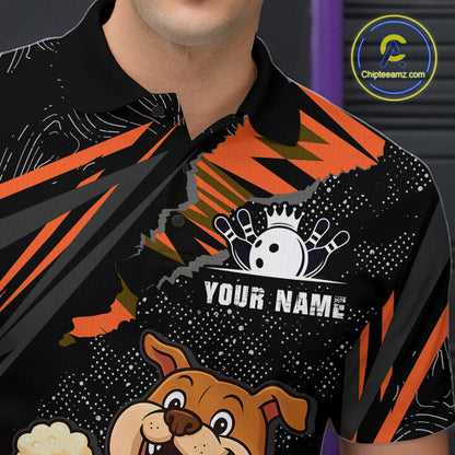 Custom Orange Funny Bulldog & Beer Bowling Shirt Men Bowling Team Jersey League Polo & 1/4 Zip QZT812