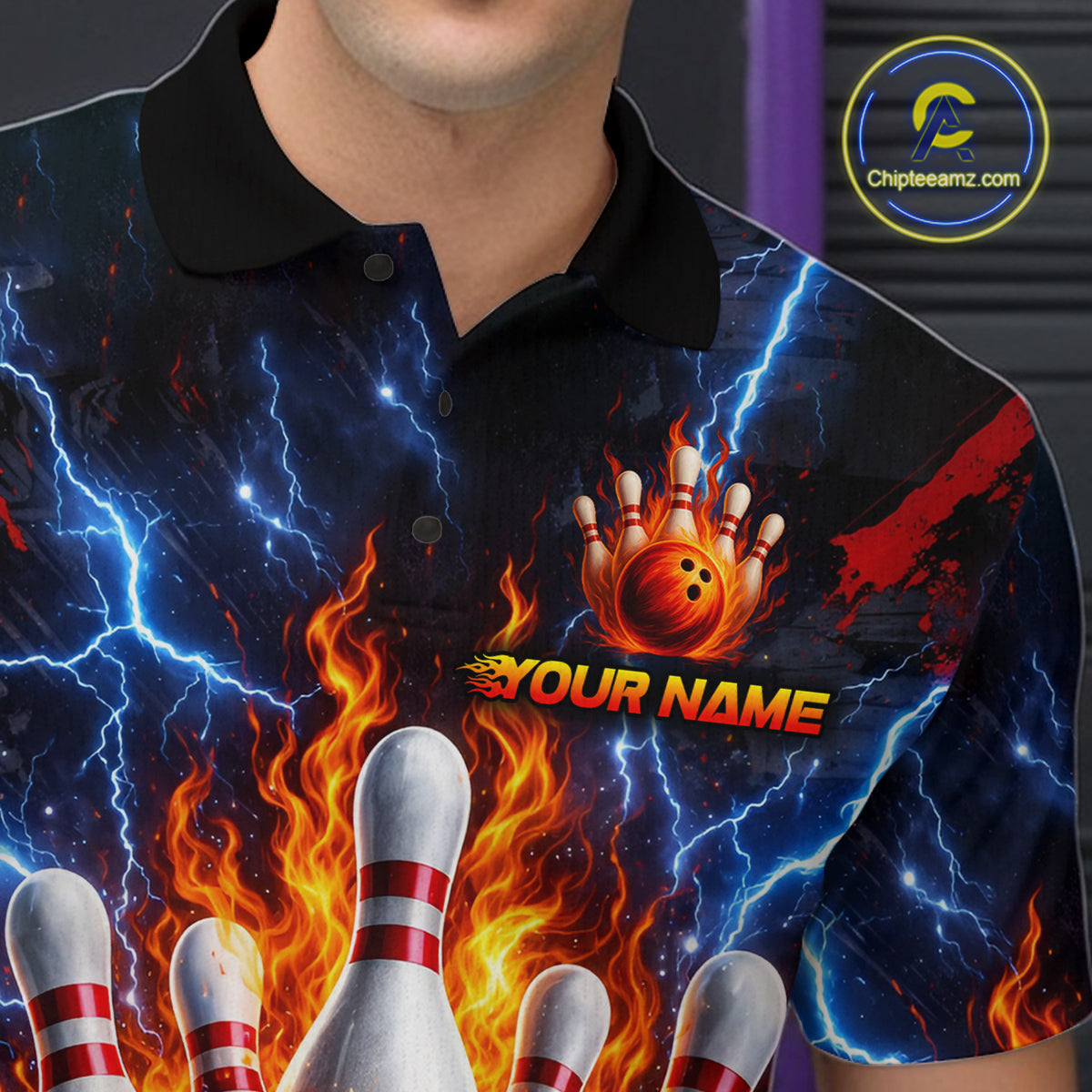Flaming and Lightning Bowling Shirts for Team Women Men Bowling Polo & 1/4 Zip Shirt MBL242