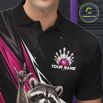 Custom Pink Raccoon Bowling Jersey for Men Bowling Team Shirts Bowling Polo & 1/4 Zip HNT254