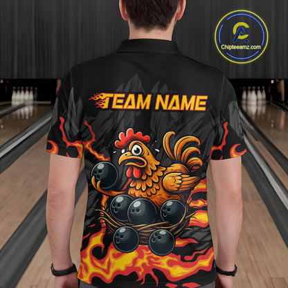 Personalized Chicken Bowling Shirt Orange Flame Bowling for Men Team League Polo & Quarter-Zip QZT706