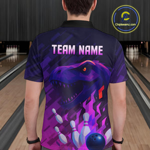 Dinosaur Purple Bowling Shirts for Men Women Custom Team Bowling Jerseys for Bowlers MBL133