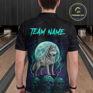 Teal And Purple Wolf & Skull Bowling Team Shirt for Men Custom Bowling League Jersey Bowling Unisex QZT750