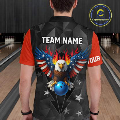 Eagle US Flag Bowling Custom Men Bowling Shirt Polo & Quarter-Zip Bowling Team Jerseys HNT67