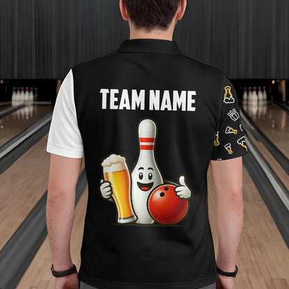 Custom Beer Bowling Shirt  Funny Bowling Team League Polo Bowling Shirt for Men QZT403