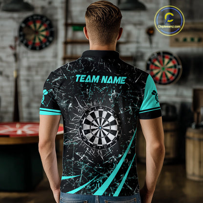 Personalized Turquoise Break Glass Dart Shirts For Men Custom Funny Dart Jerseys Polo & 1/4 Zip TDM3876