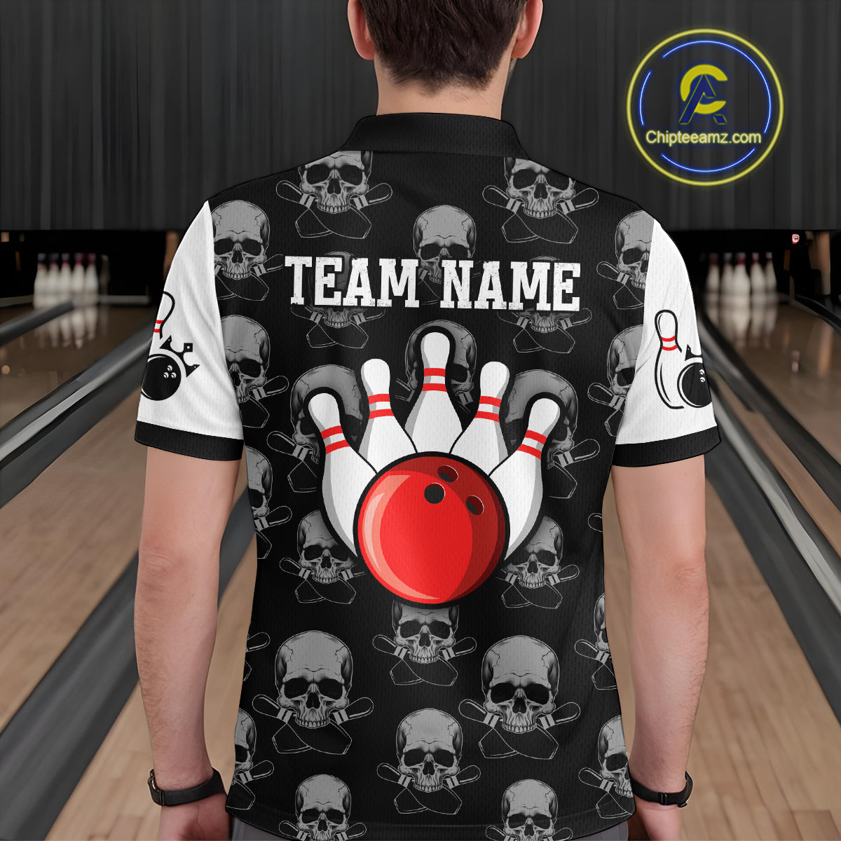 Black & White Bowling Shirt Custom Skull Polo Bowling Jersey Gift for Bowlers QZT693