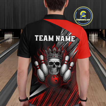 Red Skull Crown Bowling Custom Men Bowling Shirt Polo & Quarter-Zip Bowling Team Jerseys HNT65