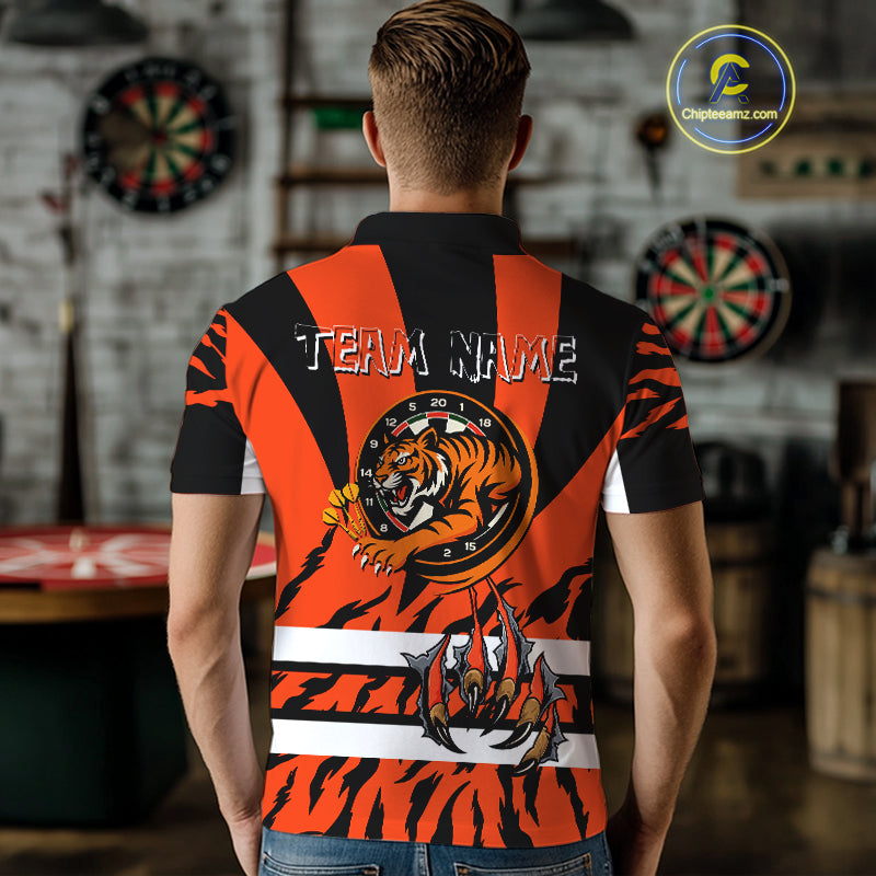 Fierce Tiger & Claws Dartboard Men's Orange Darts Shirt - Custom Name For Players NYN0479