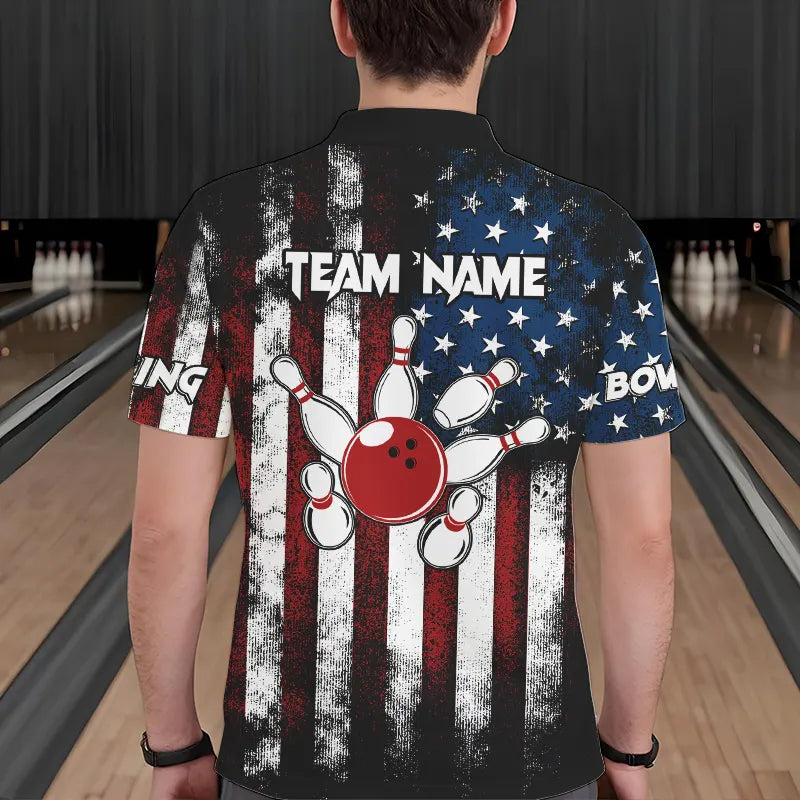 American Flag Bowling Shirts Unisex Custom Polo Bowling Team Jersey For Men & Women BDT479