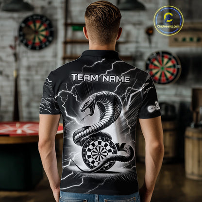 Custom Men's Dart Shirt – Black & White Lightning Cobra Design – Personalized Dart Team Jersey TDM3882