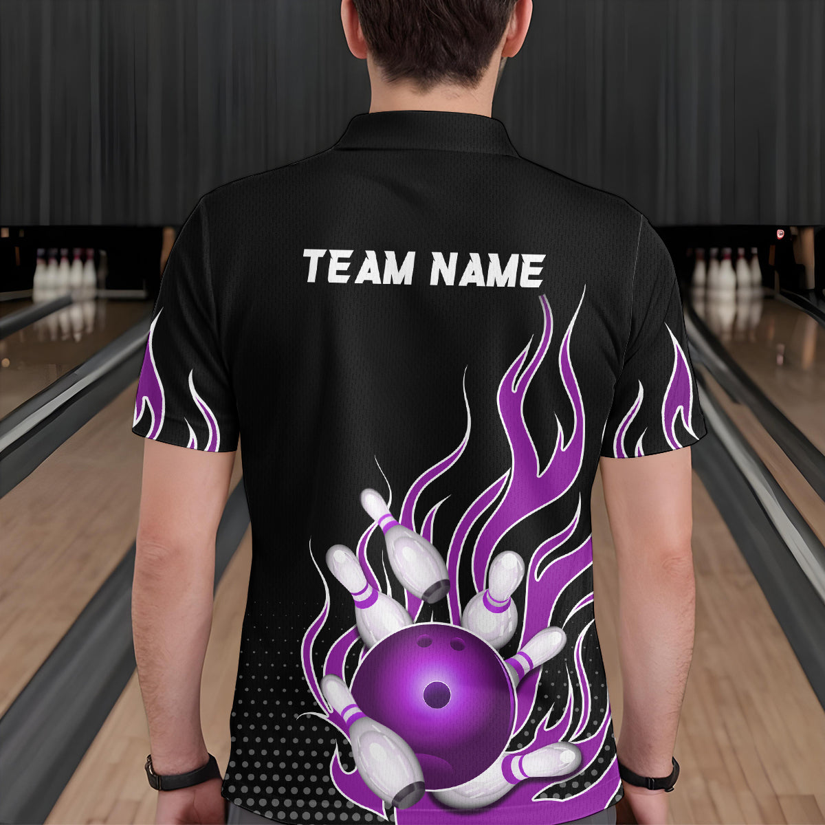 Purple Flame Bowling Polo Shirts for Men And Women Custom Bowling Team Jerseys Unisex BDT477