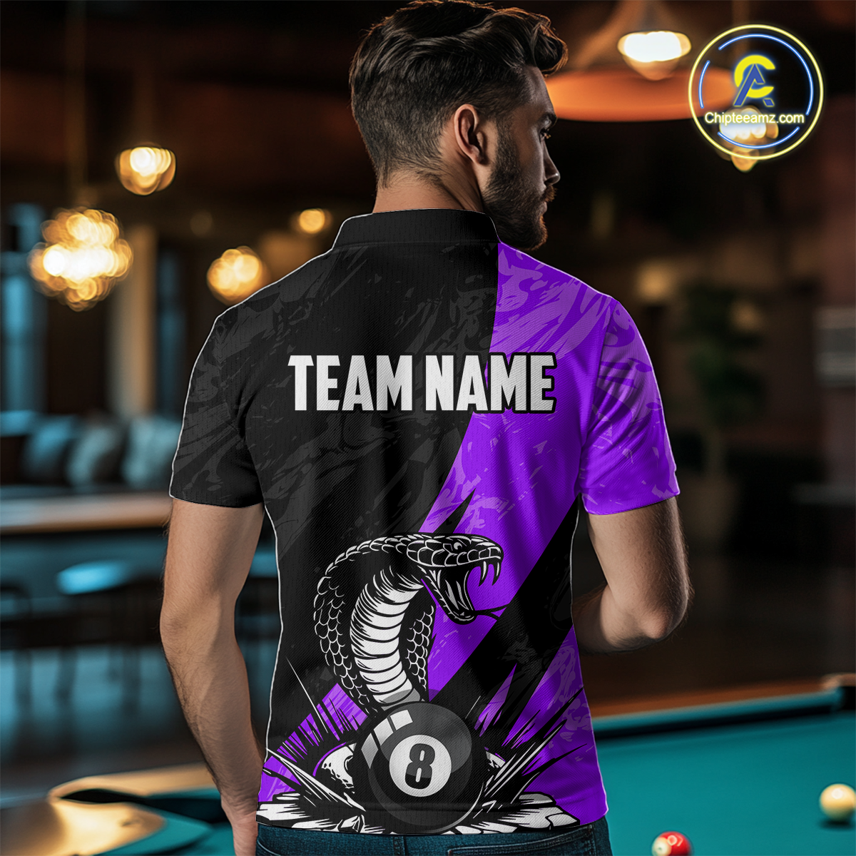 Custom Purple Cobra Snake 8 Ball Pool Billiard Shirts for Men Team Polo & 1/4 Zip Shirts NNT57