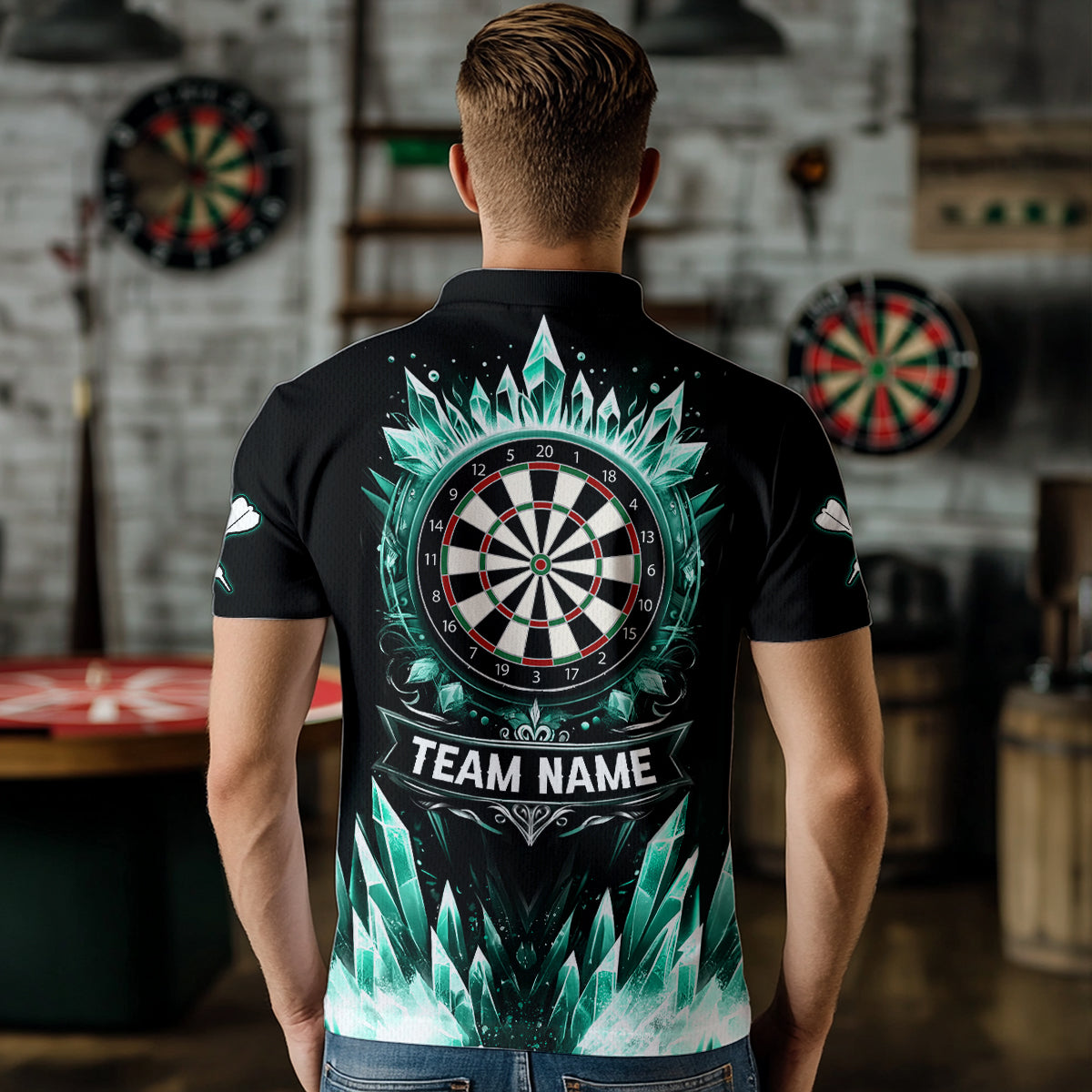 Personalized Turquoise Icy Dartboard Custom Darts Polo & Quarter Zip For Men, Team Dart Jerseys TDM3670