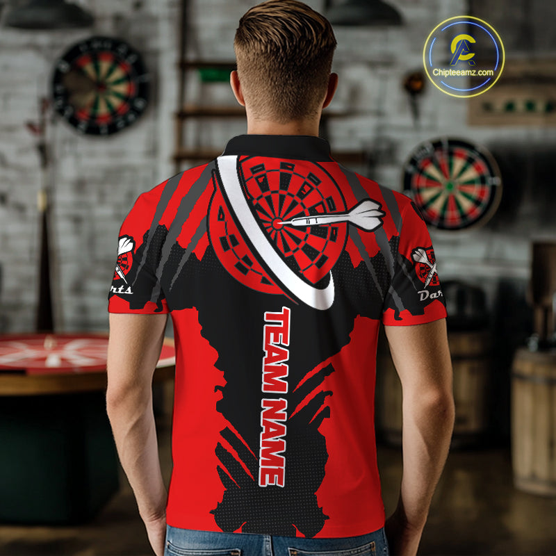 Red Darts Shirt With Claw Mark Design - Custom Team & Name Shirt For Men NYN0339