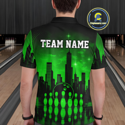Green Bowling Custom Men Bowling Shirt Polo & Quarter-Zip Bowling Team Jerseys HNT66