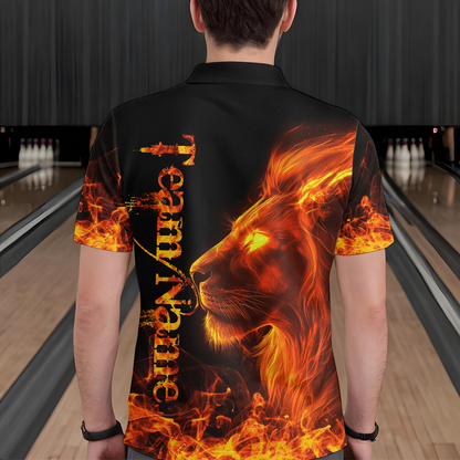 Orange Flaming Lion Bowling Custom Men Bowling Polo & Quarter-Zip Bowling Team Jerseys HNT43