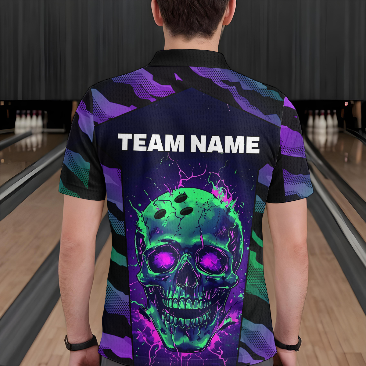 Black & Purple Skull Bowling Jersey Custom Polo Bowling Team Shirt for Men Women QZT675