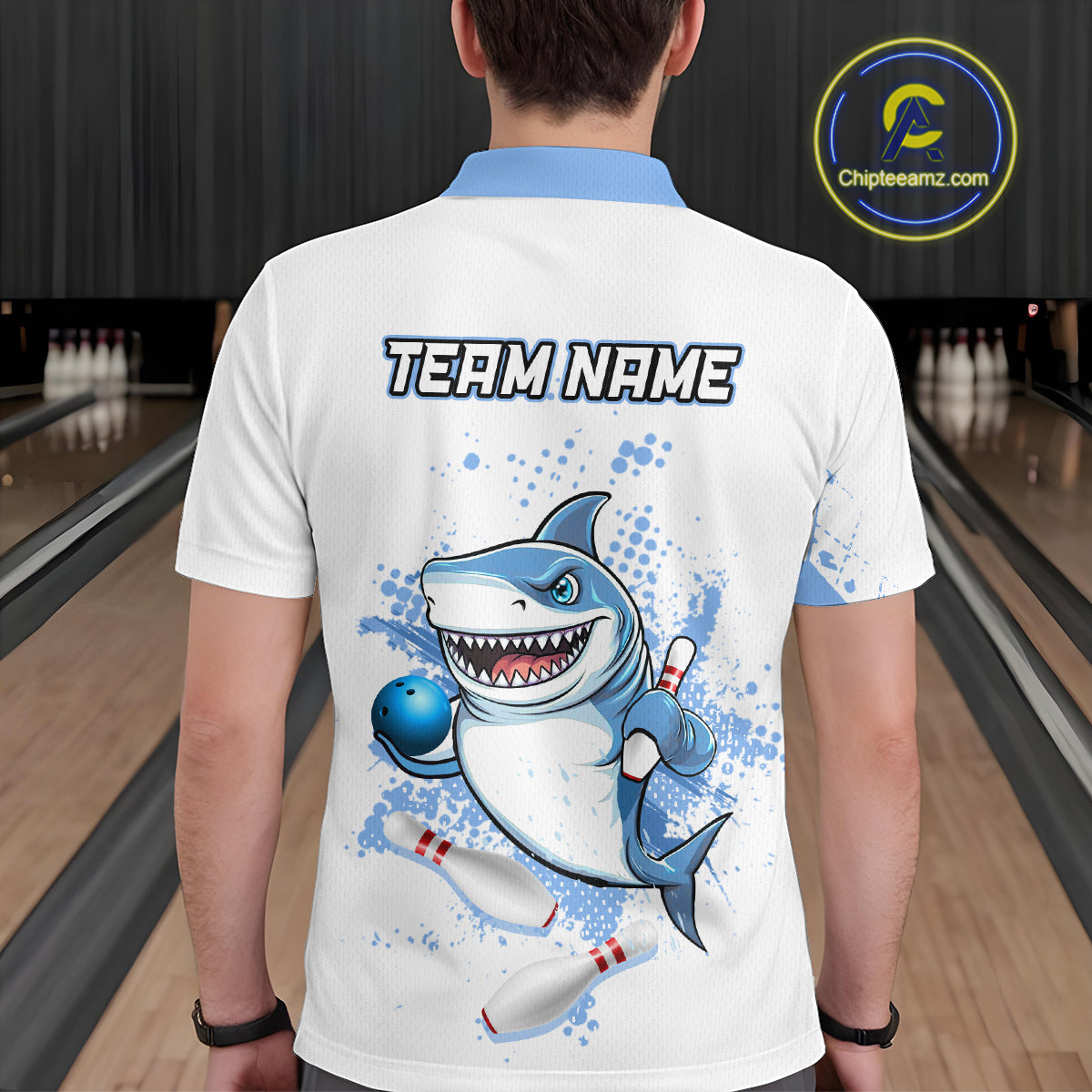 Blue Shark Bowling Custom Men Bowling Shirt Polo & Quarter-Zip Bowling Team Jerseys HNT62