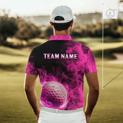 Black and Pink Flame Golf Ball Mens Golf polo shirts custom name golf outfit for men golf clothes NQS9869