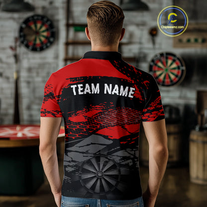 Personalized Dart Shirt For Men Red Grunge Texture & Black Dartboard, Darts Jersey NYN0280