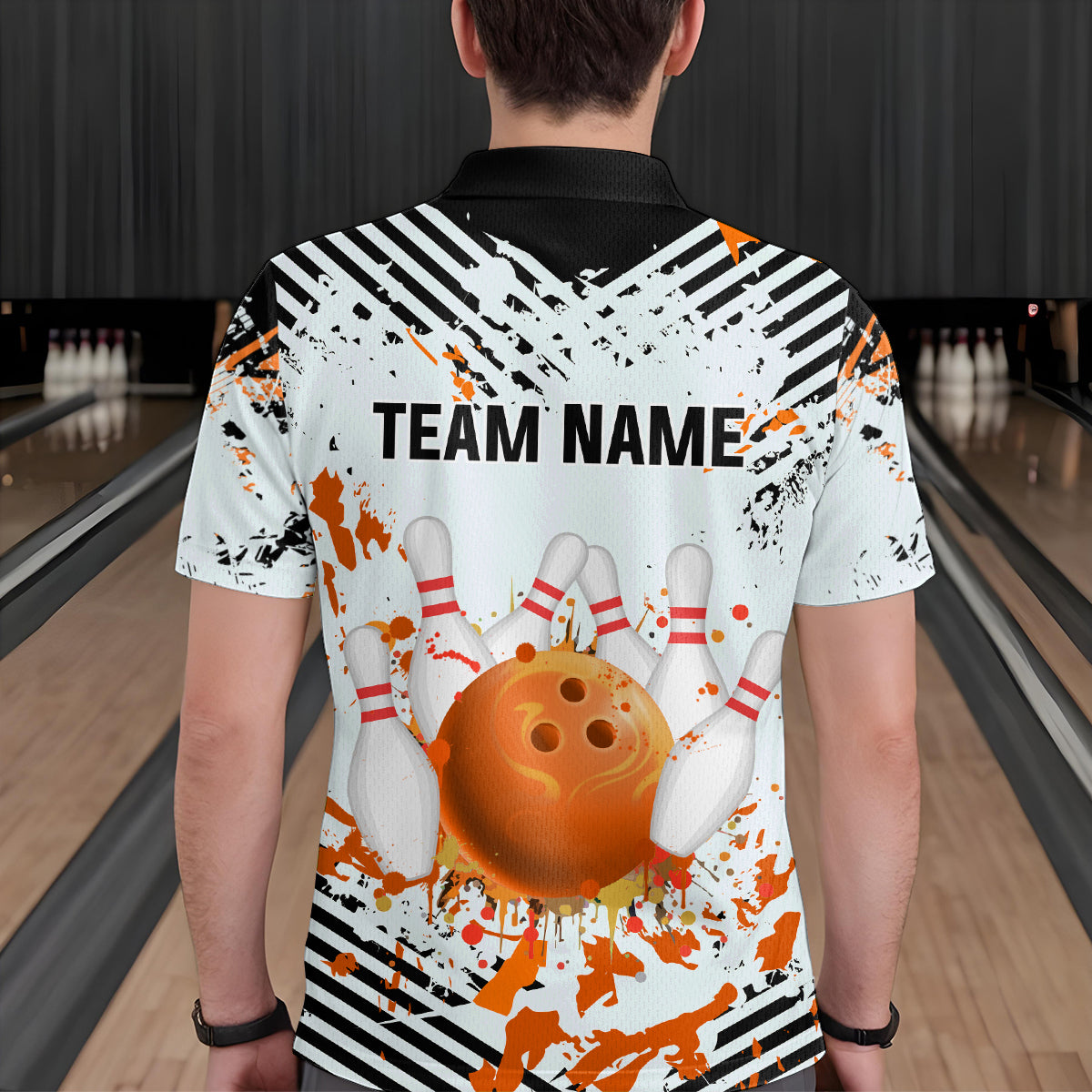 Orange Bowling Shirts Custom Watercolor Bowling Jersey for Men Women with Team Name MBL53