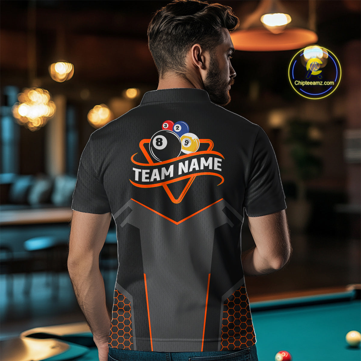 Personalized 8&9 Ball Pool Billiard Polo, 1/4 Zip For Men Custom Team Billiard Jersey|Orange TDM4049