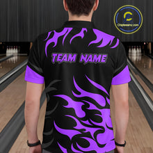 Load image into Gallery viewer, Black and Purple Flame Bowling shirts for Men Custom team bowling jerseys, mens bowling apparel NQS10269