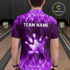Custom Purple Flame Bowling Jersey for Men Bowling Uniform Polo & 1/4 Zip Bowling Team Shirts HNT106