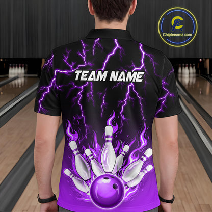 Purple Thunder Bowling Custom Men Bowling Shirt Polo & Quarter-Zip Bowling Team Shirts HNT71