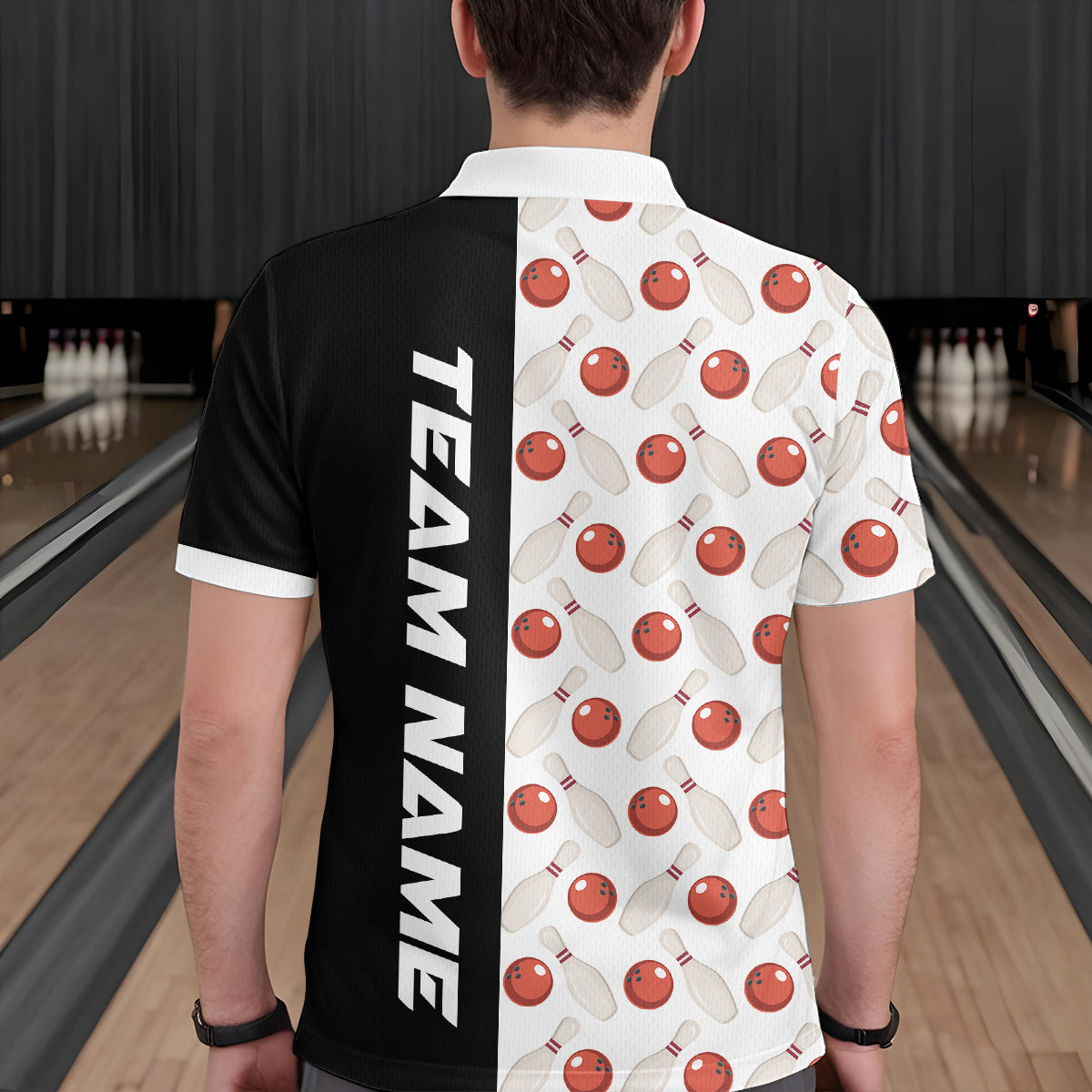 White Bowling Pattern Custom Men Bowling Polo & Quarter-Zip Shirts Bowling Team Jerseys HNT45